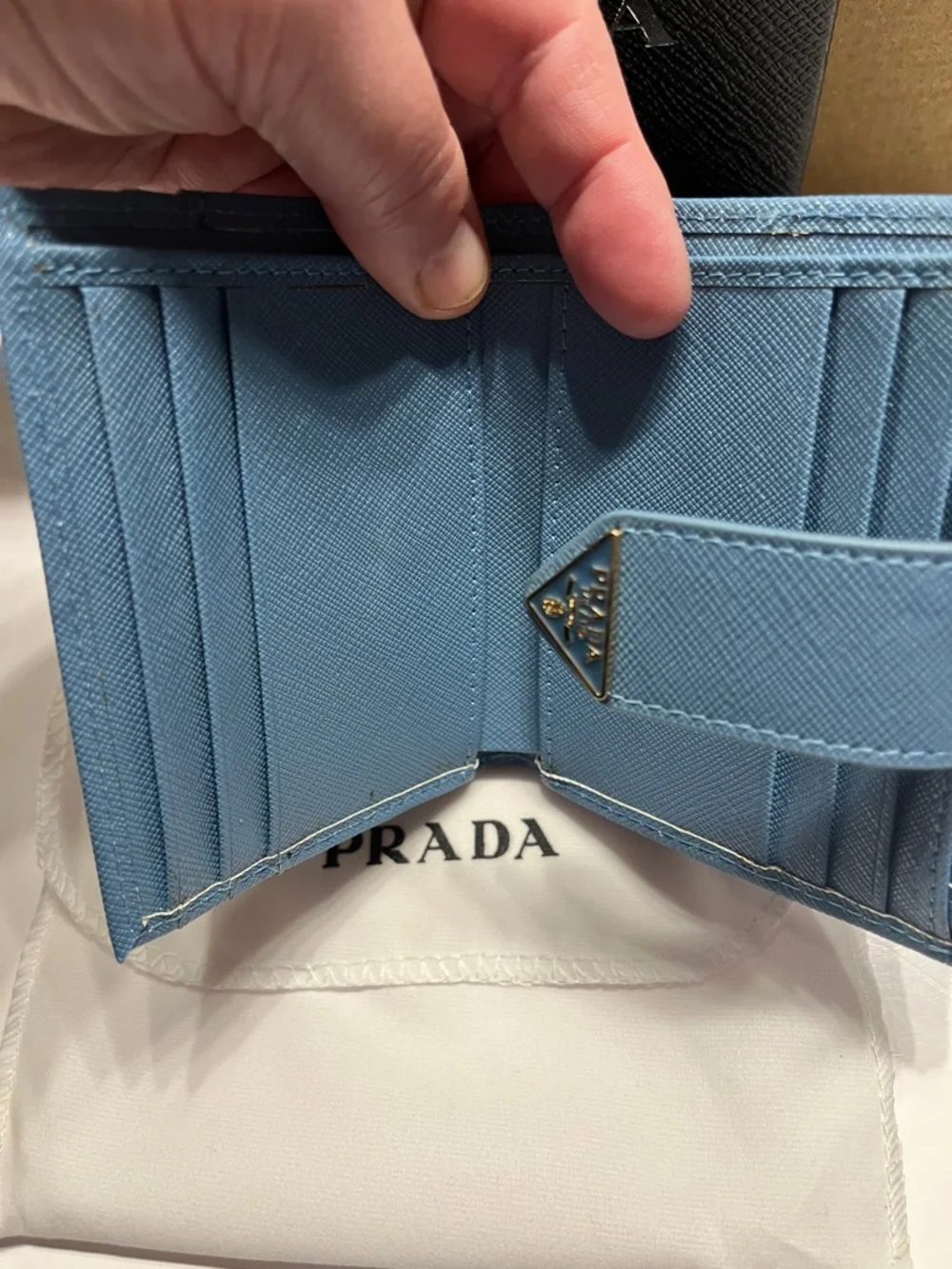 NWOT Authentic Prada Light Blue Saffiano Leather Card Case with Zip Pocket. OBO - Picture 3 of 10